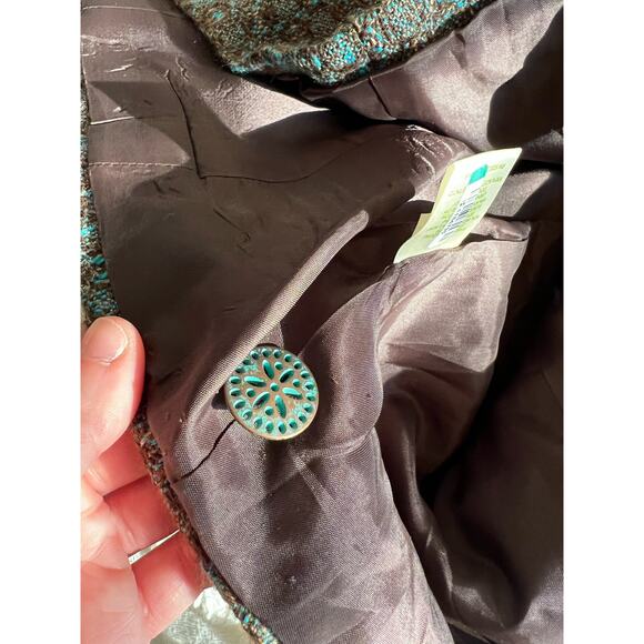 Sigrid Olsen Women's Wool Blend Turquoise Brown Jacquard Blazer Size 2 - Picture 5 of 10